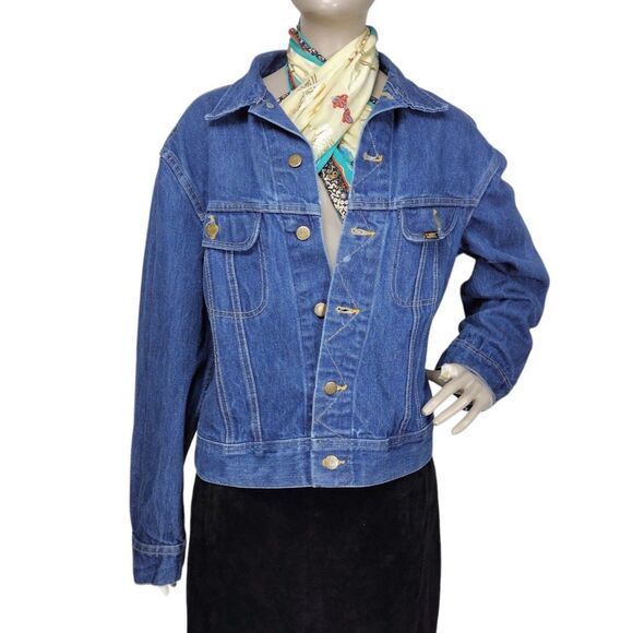 Vintage 80s Lee Artsy Denim Hand Painted Cockatoo Flowers Trucker Jean Jacket - Picture 2 of 10